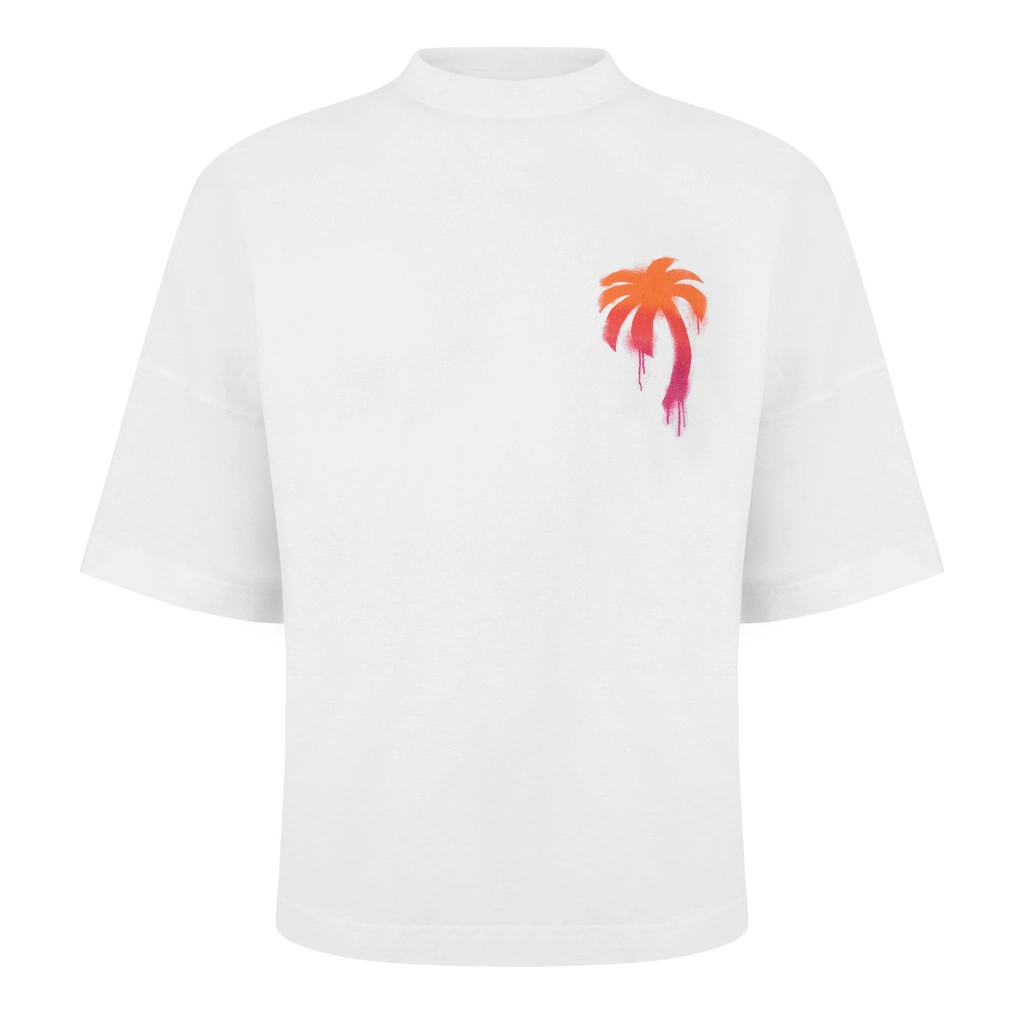 Palm Angels Sprayed Logo T - White/Fuchsia